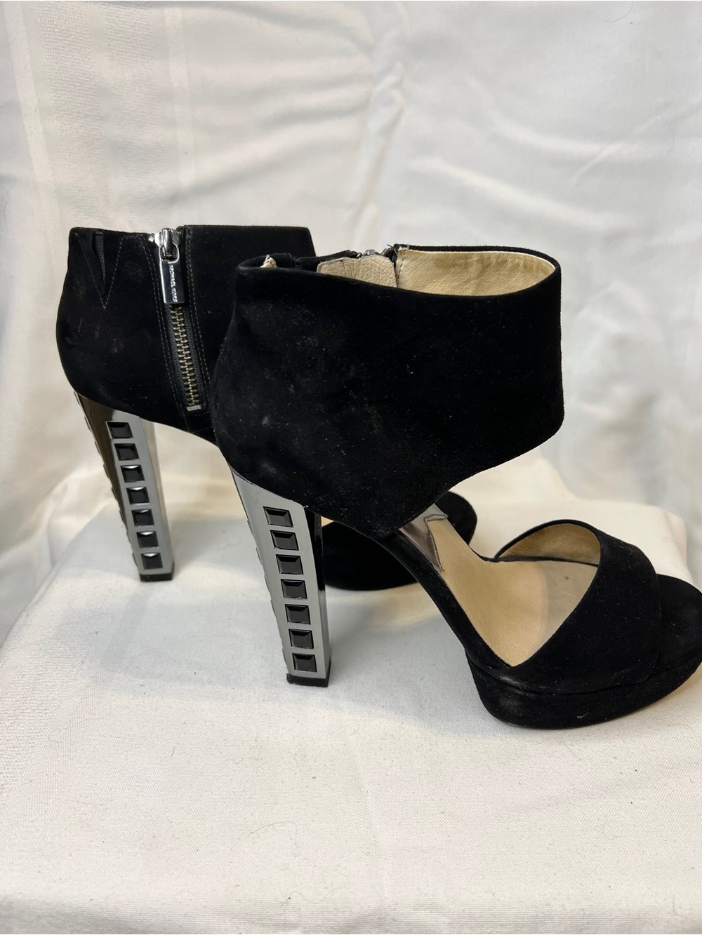 Michael Kors Josie Suede Ankle-Strap Chrome Heel Sandals. Open Toe. Women’s 7 - Picture 5 of 8